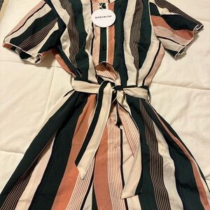SHEIN Multicolor Striped Romper with Belt NWT